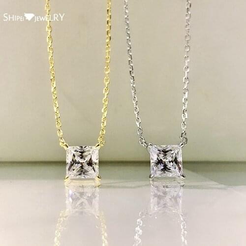 Shipei 100% 925 Sterling Silver Princess Cut 1 CT Created Moissanite Pendant Necklace Fashion Anniversary Fine Jewelry Wholesale
