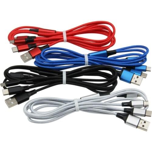 1.2M Braided USB Charge Cable Type C Micro Usb Data Sync Cord 3 in 1 Cell Phone Charging Cables for iPhone X 11 8 Samsung S9 HTC