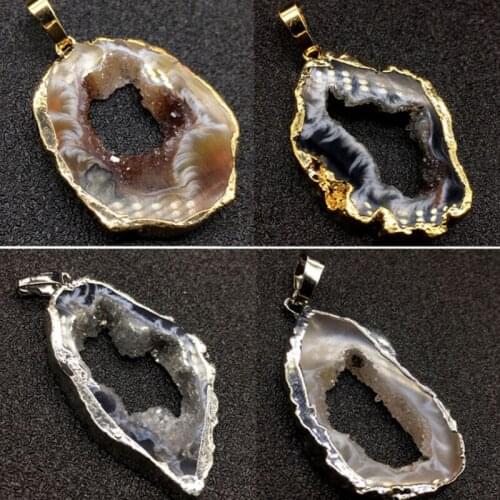 1pcs Natural Stone Charms Pendant Natural Brazilian Crystal Original Stone Slice Pendant DIY Jewelry Making Accessories