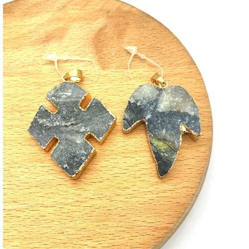 1pc Natural Semi-precious Stone Pendants Maple Leaf Shape Diamond Shape DIY for Making Necklace 31x40mm 35x45mm Size 2 Types