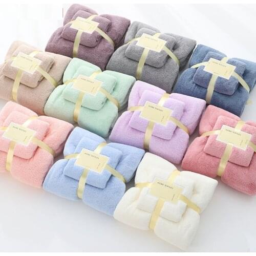 2PCS Face Towel+ Bathroom Towel Multicolor Towel Household Microfiber Absorbent Solid Hair Towel Womens/Men Towel35*75/70*140cm