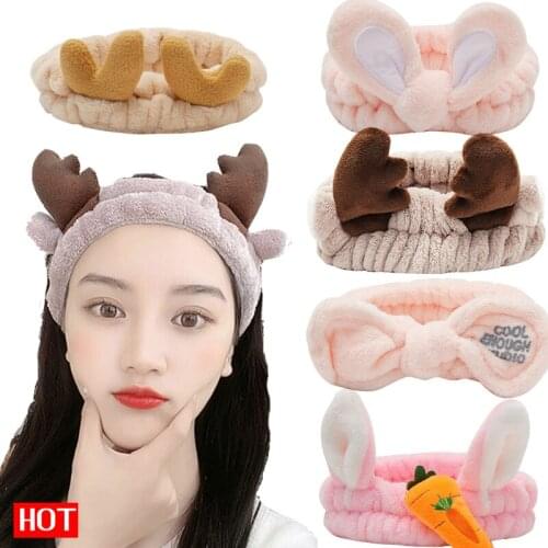2020 New Antlers Coral Cat Ears Fleece Soft Bow Headband Wash Face Headband Women Girls Holder Turban Hairbands Hair Accessories