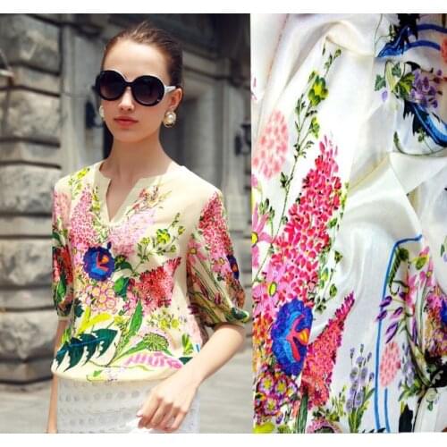 High Quality 2018 new fashion material clothes satin silk fabric silk crepe de chine fabric printed elastic satin fabric wide