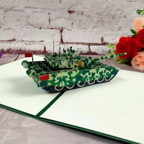 3D Handmade Green Camouflaged Armored Tank Paper Greeting Card Military Fan Present Boy Birthday Party Bussiness Creative Gift
