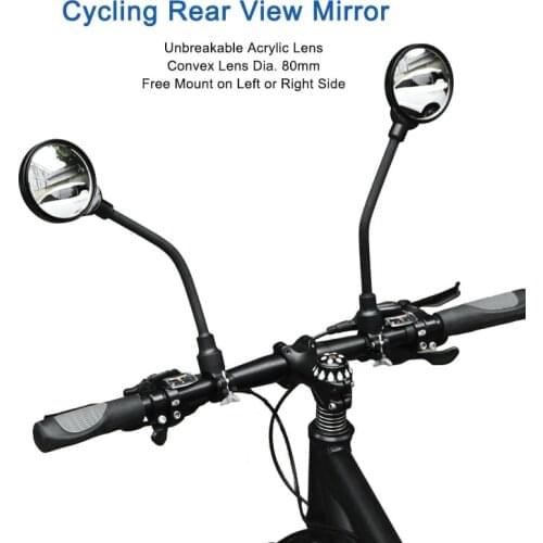 Deemount Bicycle Rear View Mirror 80mm Round Convex Lens Adjustable Alloy Rod Clear Wide Range Back Sight Left Or Right Side Mou
