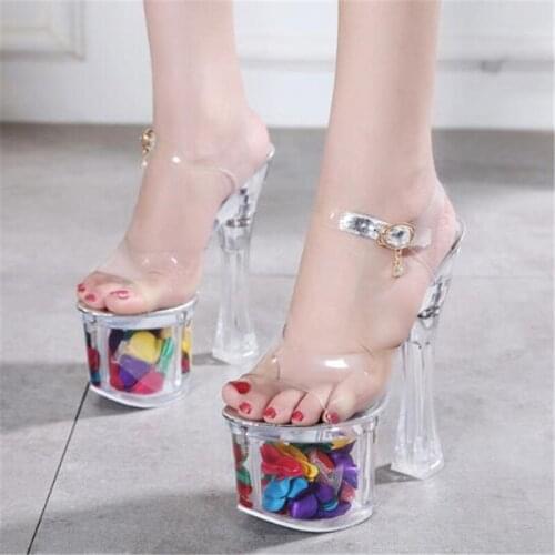 Sandalias Womens Sandals Ladies Pumps Fashion PVC Buckle 17.5CM Thin High Heels Open Toed waterproof platform Party Women Shoes