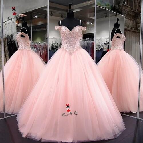 Vestido de 15 Anos Sweet 16 Dresses Pink Quinceanera Dresses 2019 Ball Gown Luxury Prom Party Pageant Dress Floor Length Crystal
