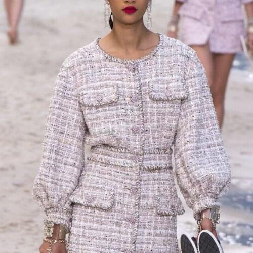 Womens Wool Tweed Dresses 2020 New Autumn Winter Runway Designer Mini Dress Women High Quality Elegant Woolen Ladies Office Wear