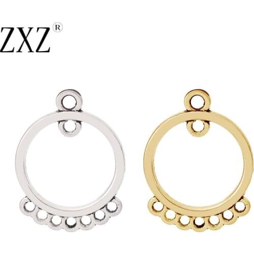 ZXZ 50pcs Tibetan Silver/Gold Tone Open Round Circle Earring Chandelier Connector Charms Pendants Beads Jewelry Findings 24x18mm