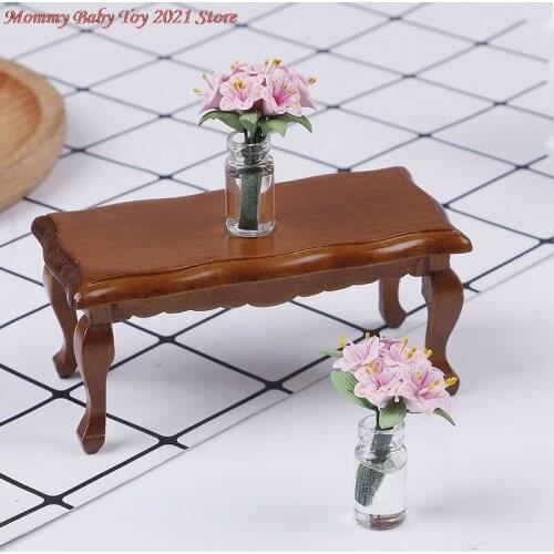 1/12 Dollhouse Miniature Mini Wooden Coffee Table Simulation End Table Furniture Toys for Doll House Decoration Accessories