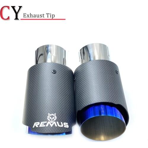 1Piece Matt Carbon Tail End Blue Stainless Steel Straight Flange Muffler Tip With Remus Logo