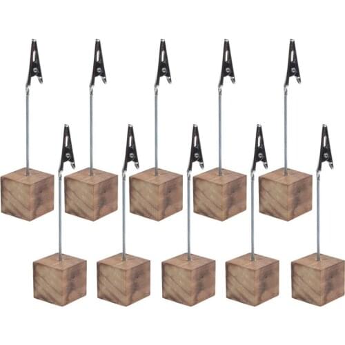 10 Pieces Fire Wooden Base Wire Photo Clip Wedding Table Place Card Holders Home Decor