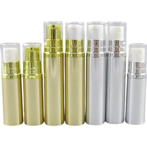 12 x 5ML 10ML Gold Silver Travel Refillable Airless Bottles White Pump Clear Cap 1/6oz 1/3oz Airlless Lotion pump Containers