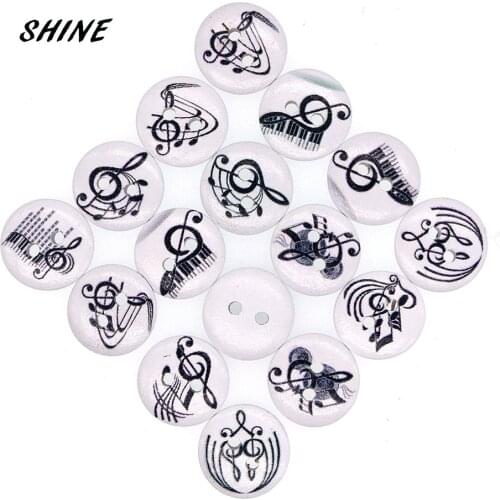 SHINE Brand 50Pcs/Lot Wooden Buttons Musical Instruments15mm Mixed Random DIY Craft Scrapbooking Sewing Accessories W10038
