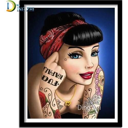 5D Tattoo Girl Diamond Painting,Full Square Round Drill Cartoon Woman Mosaic Picture Diamond Embroidery Cross Stitch Kit Gifts