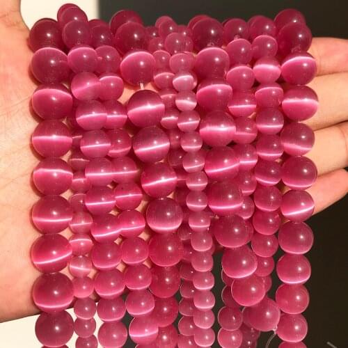 4 6 8 10mm Rose Red Cat Eye Opal Beads Natural Stone Glass Loose Round Beads for Jewelry Making DIY Bracelets Accessories 15
