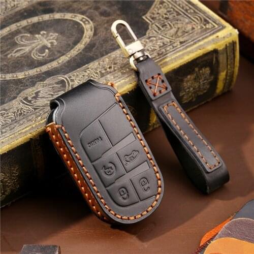 Genuine Leather Remote Car Key Full Cover Case Shell Keychain for Fiat Jeep Renegade Wrangler Dodge Charger Challenger Chrysler