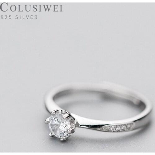COLUSIWEI Genuine 925 Sterling Silver Dazzling AAA Zircon Ring for Women Silver Open Adjustable Wedding Rings Fine Jewelry