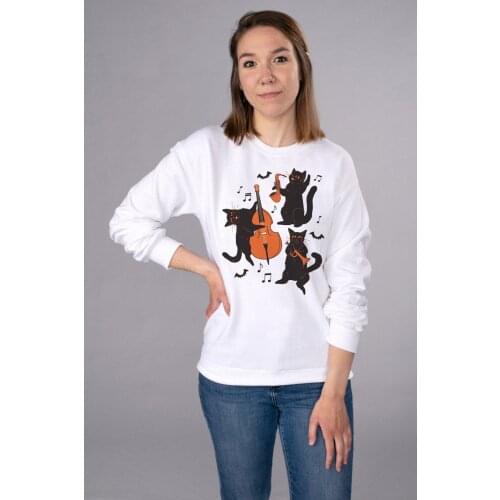 Colored Musical Halloween Cats Black Cat Spooky Sweatshirt funny women fashion unisex outfit graphic grunge Jumper Pullovers top