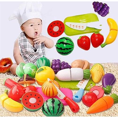Kitchen Plastic Fruit Vegetable Food Pretend Reusable Pretend Role Play Cutting Toy Set Children Baby Classic Kids Educational T