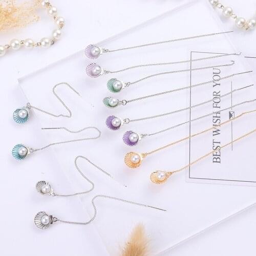 Cute girl shell pearl earrings long earrings simple earrings for Women Imitation Pearl Earring Statement Earrings