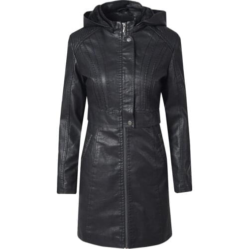 Fashion Leather Coats Womens Spring Autumn Clothing Long Section Slim PU Leather Jacket Brown Black Coffee Leather Jacket Women