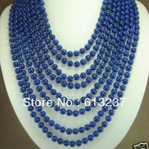 Fashion style 8 rows 6mm blue lapis lazuli charms beads making jewelry necklace 17-24" YE2072