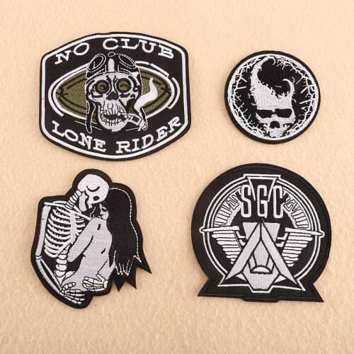 Punk Skeleton Embroidery Patches for Clothing DIY Sewing Sticker Rider Applique Stripes Iron on Patches Jacket Accessories