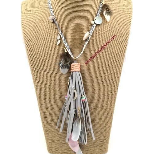 2015New personalized handmade jewelry supplier unique boho feather pendant long Necklaces for women