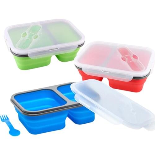 2 Cells Silicone Collapsible Portable Lunch Box 900ml Microwave Oven Bowl Folding Food Storage Lunch Container Lunchbox