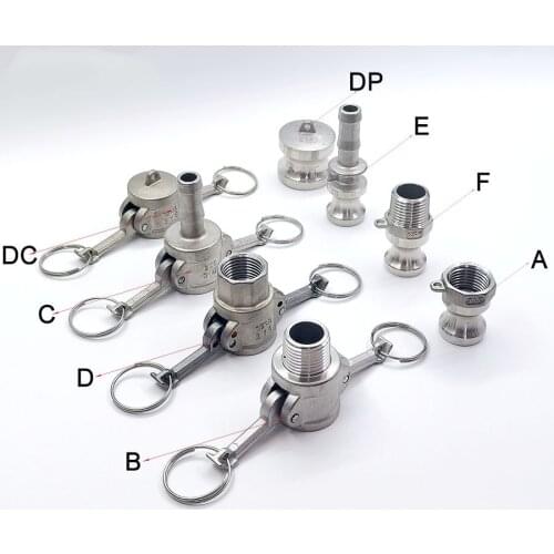 1PC Camlock Couplings 1/2" Stainless Steel Hose Pumps Fittings Homebrew BSPT Thread Barb Adapte Type A B C D E F DC DP