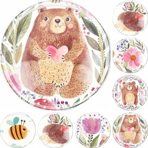 Handmade 6 Size Glass Bear Bee and Flower Flatback Camo Cabochon Domed DIY Jewelry Charm Photo Pendant Setting