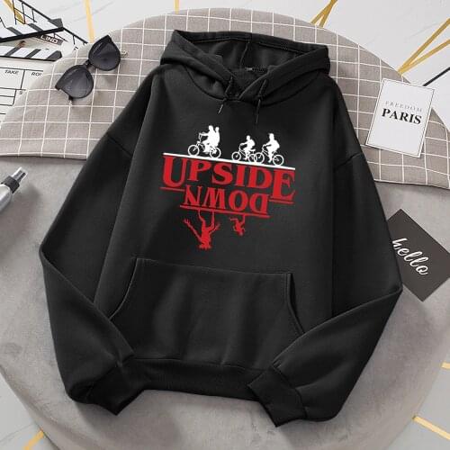 UPSIDE DOWN Creative Funny Printed Men Hoodies 2021 Autumn Winter Fleece Sweatshirt Stranger Things Hip Hop Streetwear Men Hoody