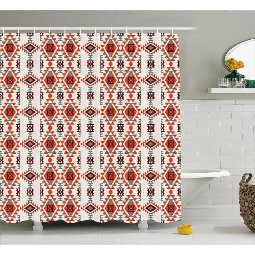 Southwestern Shower Curtain Folkloric Aztec Triangle Ornament Ancient Tribe and Culture Home Decoration Bathroom Curtains