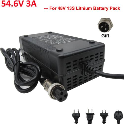 54.6V 3A Electric Bike Lithium Battery Charger GX16 3pin Female Connector For 48V Li ion Bateria XLR 3 sockets
