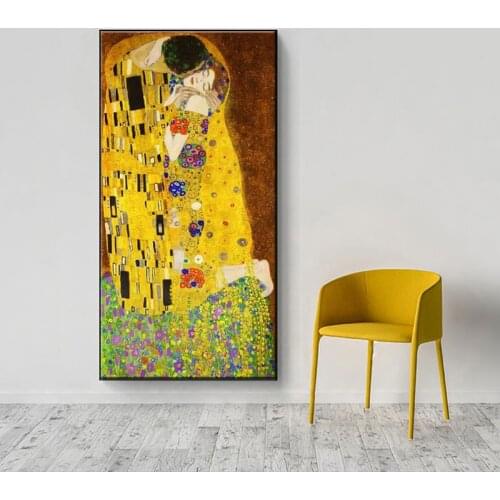Famous Art Canvas Gustav Klimt (Gustav Klimt) Kiss Oil Painting Printed on Canvas Art Posters and Prints Living Room Cuadros