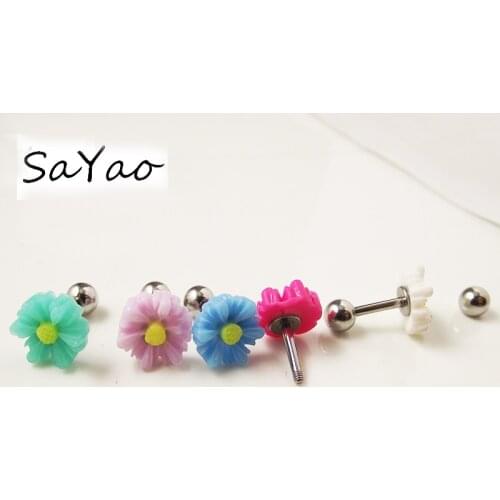 1 piece 1.2mm Fashion Earring Nail Ear Bone Barbell Acylic Flower Helix Ear Stud Tragus Ear Piercing Body Jewelry