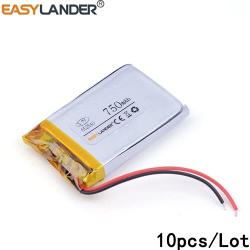 10pcs /Lot 750mah 652540 3.7v lithium Li ion polymer rechargeable battery for toys mobile power DVR smart watch Sports bracelet