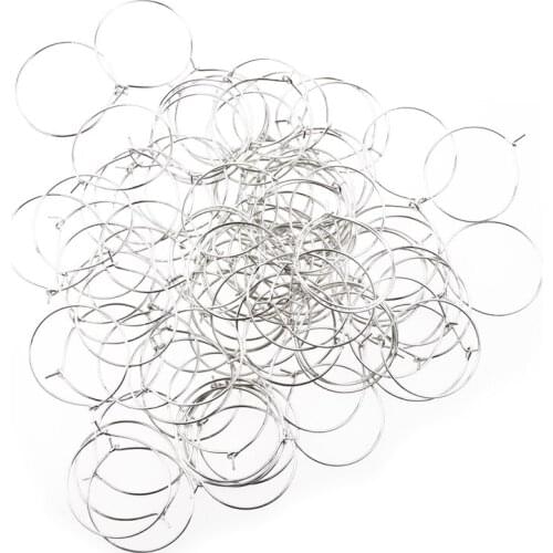 100 Silver Plated Wine Glass Charm Rings Earring Hoops 29x25mm