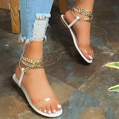 2021 Summer Flat Sandals Women Transparent Sandals Fashion Gladiator Sandals Ladies Chain Open Toe Outdoor Sandalia Feminina