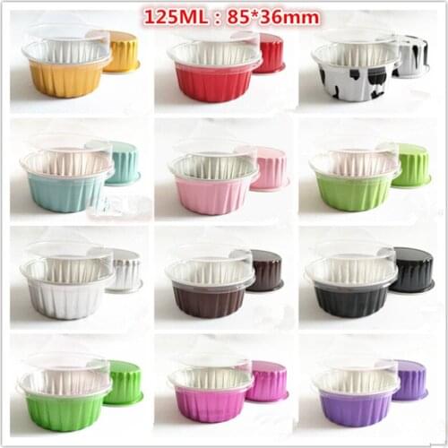 50pcs Net red aluminum foil cake box baking mold small creative tin cup 125ml round diy packaging ice cream pudding cup with lid