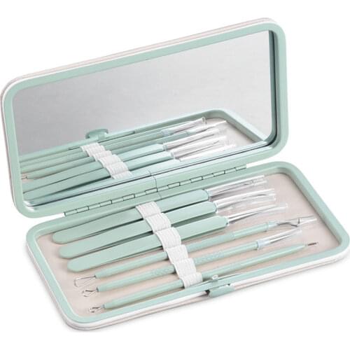 6PCS Acne Blackhead Removal Needles Stainless Steel Pimple Comedone Extractor Set Pore Cleaner Face Skin Care Tool & Mirror Case