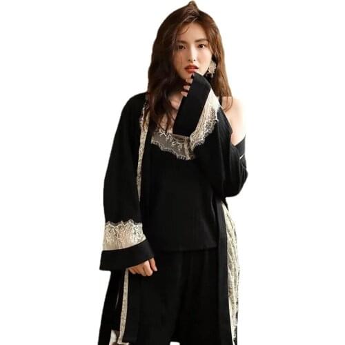 8811-b1 Satin Couples Pajamas Home Wear Leisure Comfortable Thin Words Nightgown Same Cardigan Suit Sleepwear