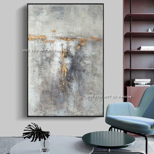 Large Hand Painted Oil Paintings on Canvas Gold Foil Abstract Painting Wall Picture for Living Room Home Decor Art No Framed