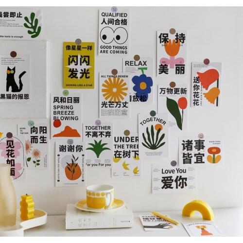 Ins Flower Plant Decorative Card Interesting Words Postcard Home Decor Bedroom Background Wall Sticker Diy Photo Props 15 Sheets