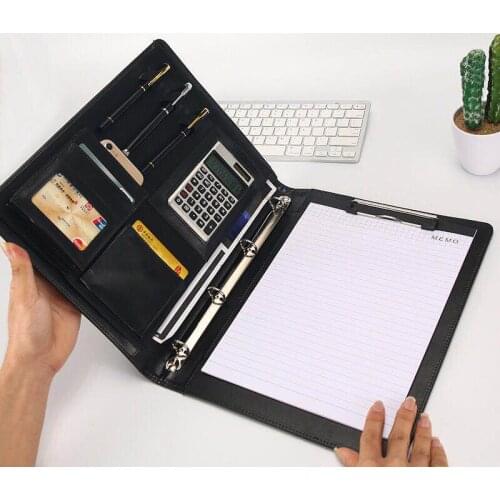 Business Padfolio Portfolio Ring Binder A4 Conference File Folder Clip Board PU Leather Document Organizer Business Card Holder