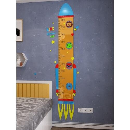 Childen baby measuring height sticker rocket space ship Cartoon childrens room deco sticker Acrylic 3D wall sticker