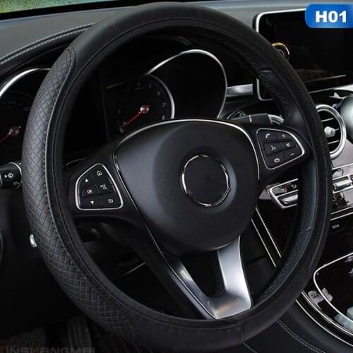 For 37-38cm Car Steering Wheel Cover Breathable Protector Anti Slip Steering Covers Black Suitable Auto Decoration PU Leather