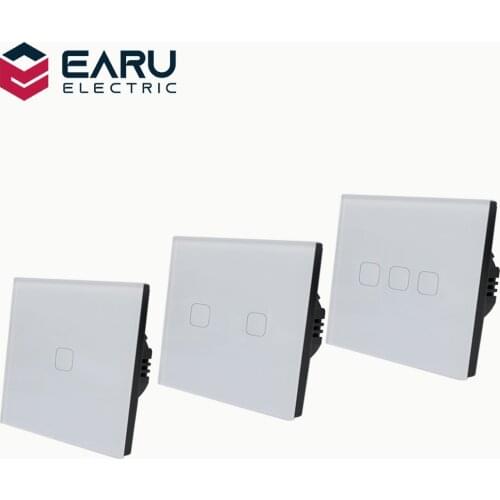 EU Standard 1 2 3 Gang 1 Way AC100-240V 10A Crystal Glass Panel Screen Wall LED Power Light Touch Switch Push Button Switch