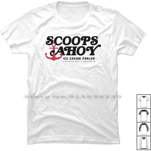 Scoops Ahoy Ice Cream Parlor T Shirt 100% Cotton Typography Ice Cream Popular Trend Scoop Cream Court Ahoy Oops Mall Ice End
